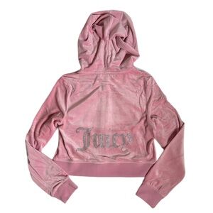 Juicy Couture OG Big Bling Velour Full Zip Hoodie Cropped Track Jacket - Rose